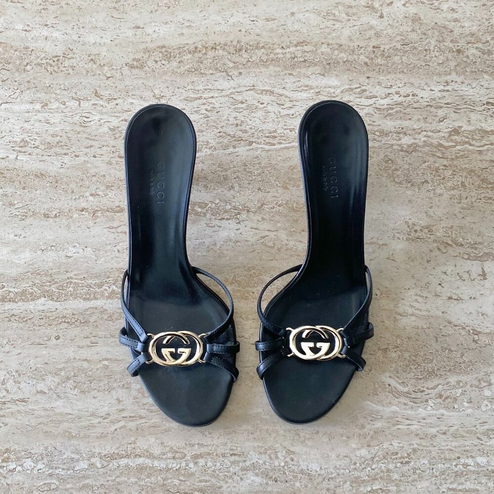Vintage Gucci Gold GG Sandal Heels